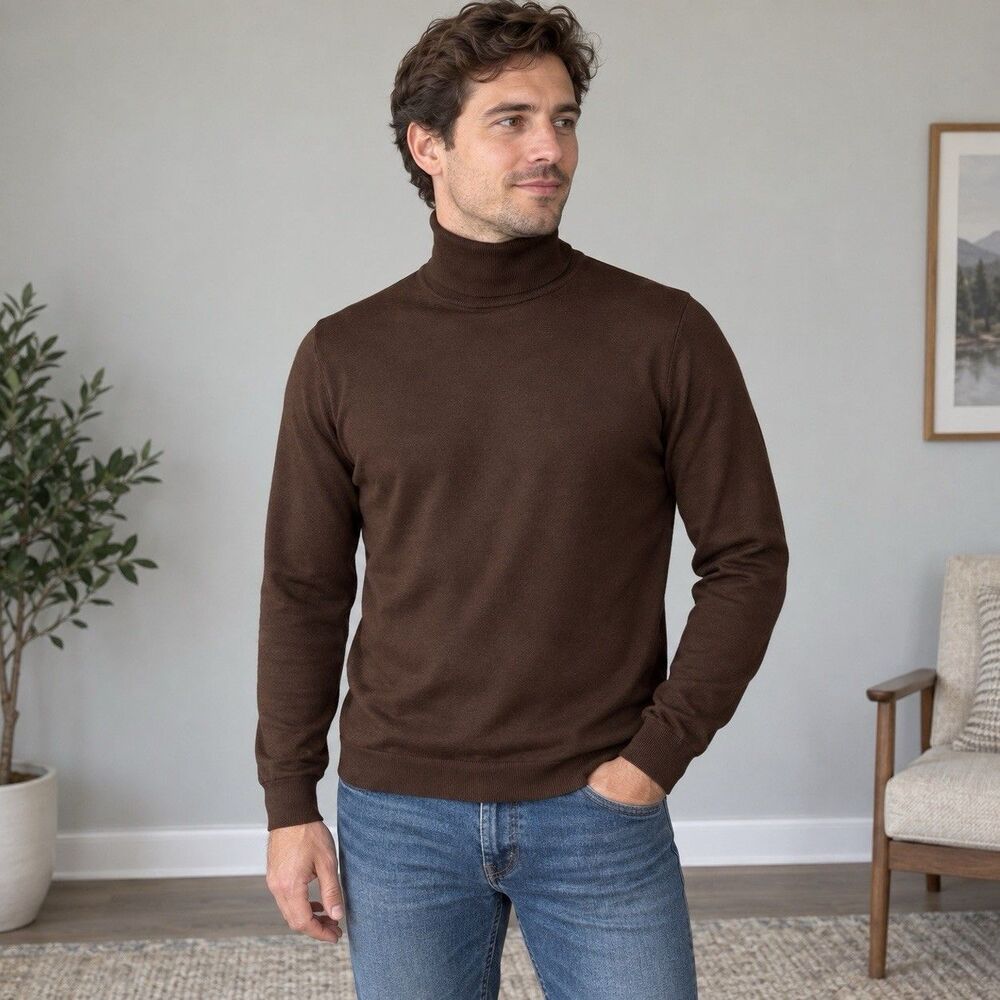 Vintage Banana Republic Mens L Brown Merino Wool Turtleneck Sweater Y2K